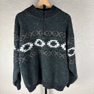 Tejidos Ruminahui Wool Aztec Geometric Quarter Zip XL Sweater